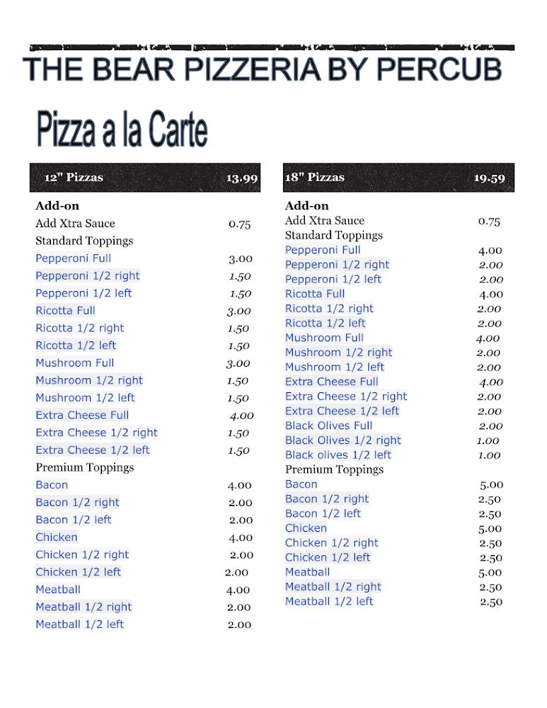 THE BEAR PIZZERIA BY PERCUB Menu image 1
